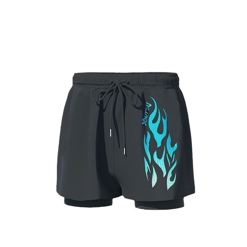 001 Summer New Men's Swim Trunks Anti-Embarrassment Double Layer Quick-Dry Boxer Adult Three-Quarter Swimming Running Hot_voghion.com