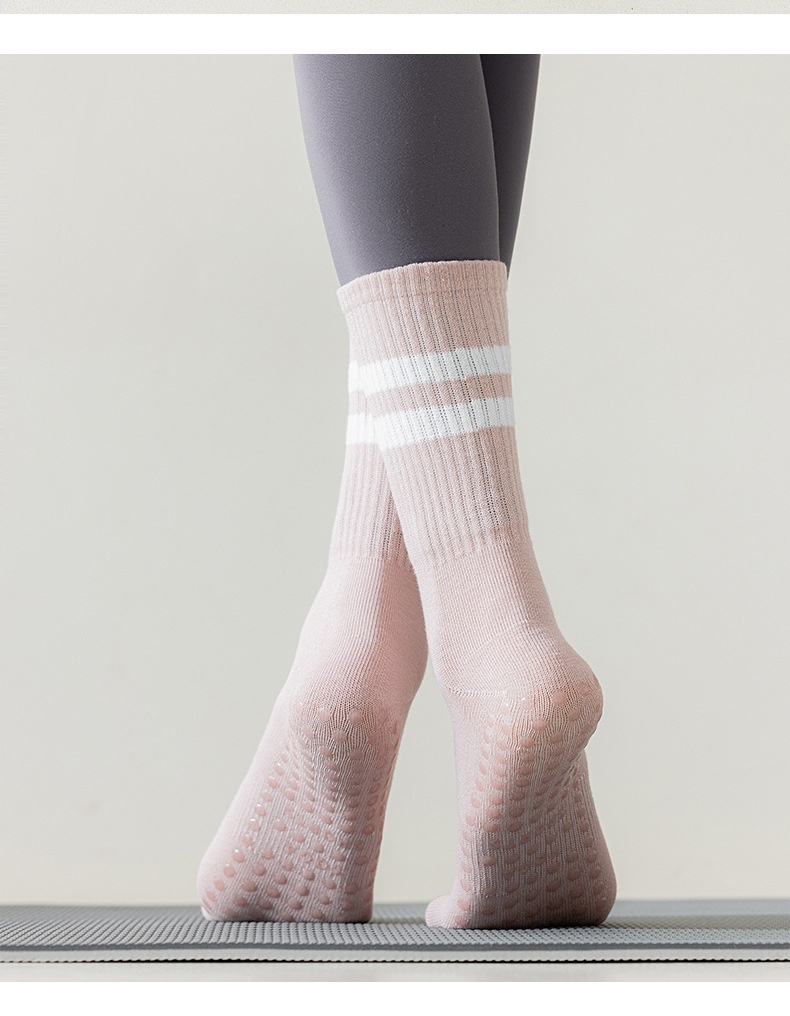 001 Pilates Professional Fünf-Zehen-Socken für mittelhohe Waden, rutschfest, einfarbig, für Yoga und Bodenarbeit_voghion.com