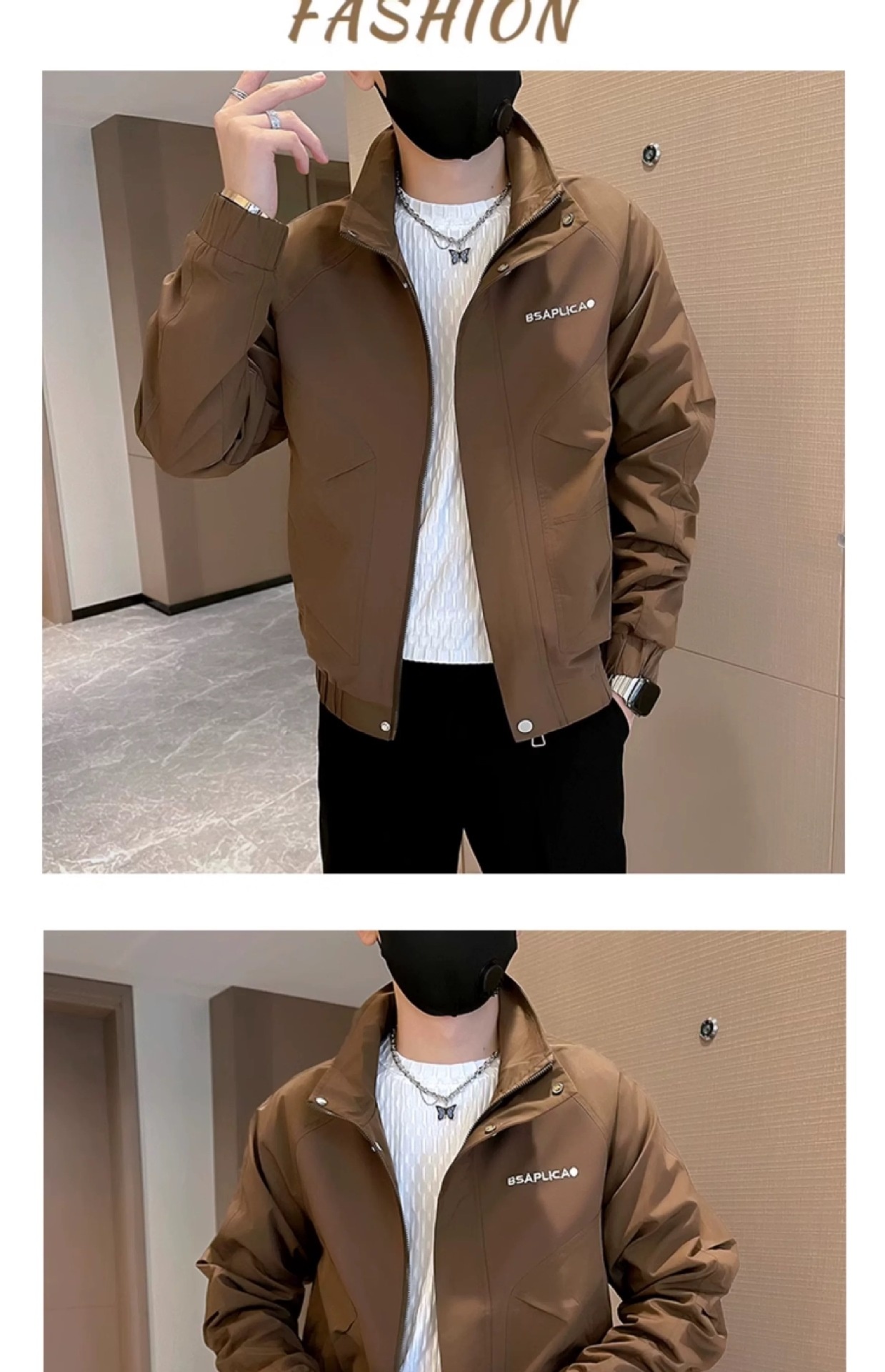 ActiveGo ActiveGo Giacca da baseball con colletto rovesciato, stile americano, versatile, da uomo, primavera autunno, stile High Street, alla moda_voghion.com