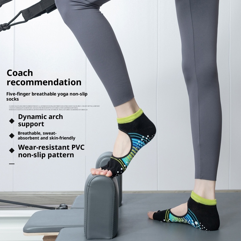 001 New Color Block Backless Five-Toe Professional Yoga Women Non-Slip Fitness Sports Pilates Dance Socks Wholesale_voghion.com