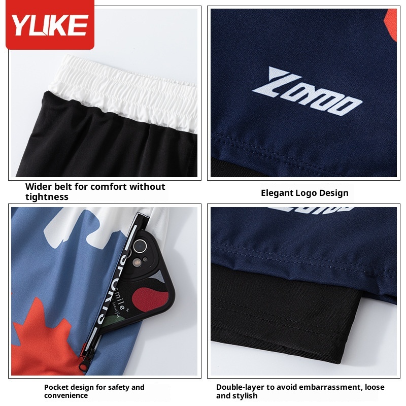 001 Adult Swimming New Men' Double Layer Quick-Dry Anti-Embarrament Swim Trunk Boxer Looe Breathable Caual Beach_voghion.com