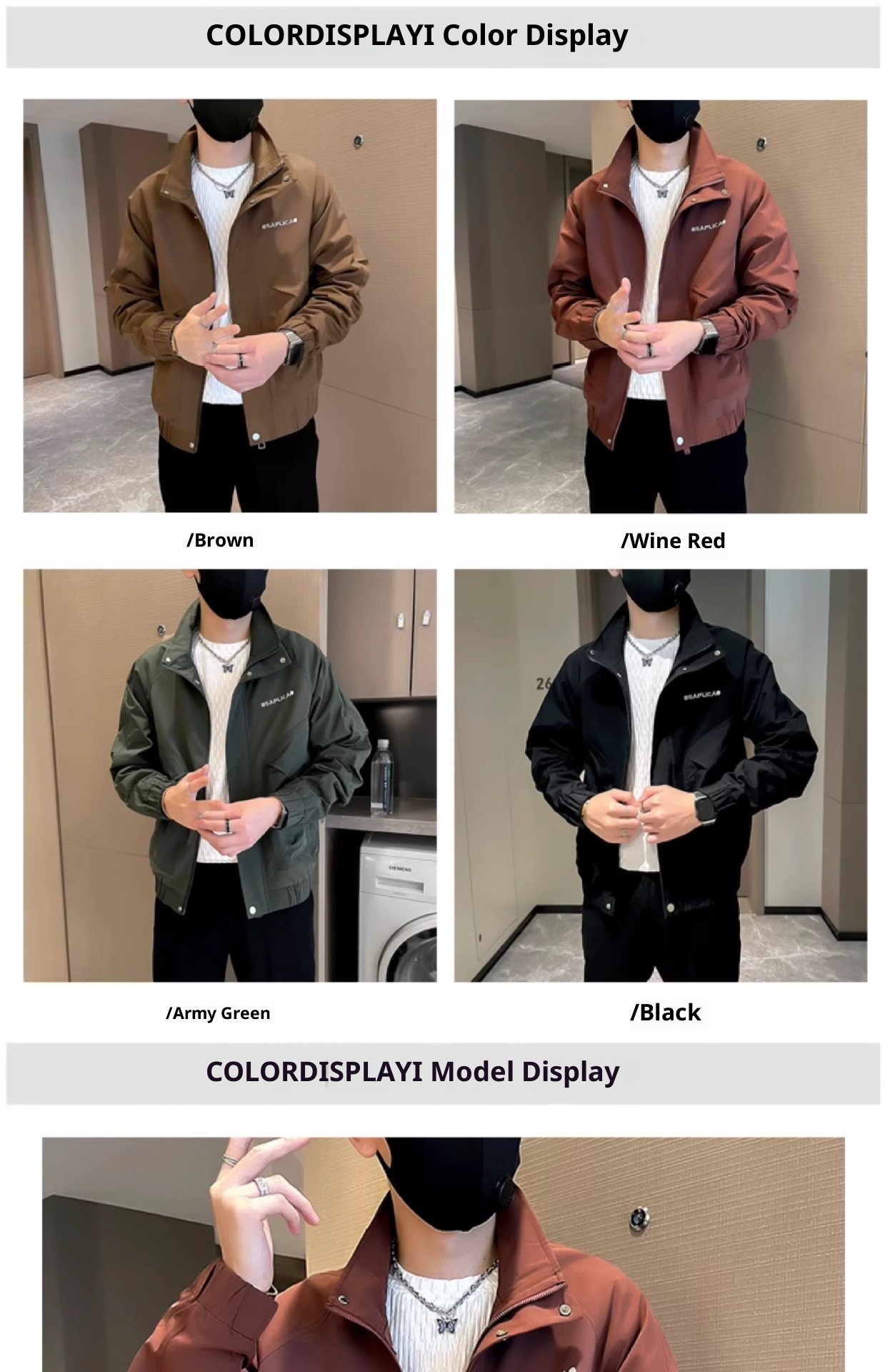 ActiveGo ActiveGo Giacca da baseball con colletto rovesciato, stile americano, versatile, da uomo, primavera autunno, stile High Street, alla moda_voghion.com