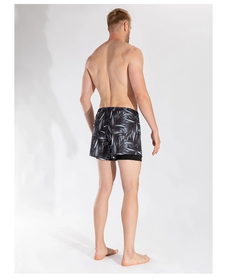 001 Summer New Men's Swim Trunks Anti-Embarrassment Double Layer Quick-Dry Boxer Adult Three-Quarter Swimming Running Hot_voghion.com
