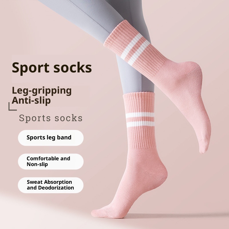 Chaussettes hautes antidérapantes spéciales yoga pour femmes, anti-odeurs, mi-mollet, style pilates, avec motif requin._voghion.com