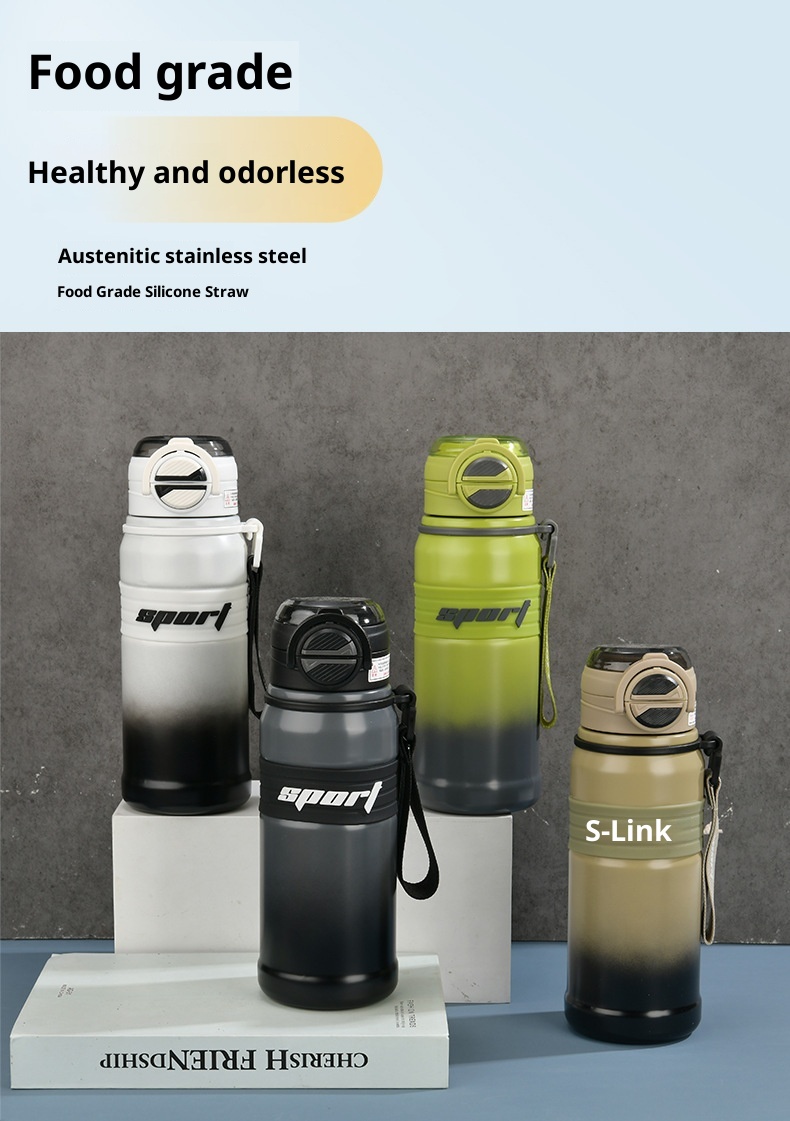 001 Coppia di tazze isolate sottovuoto in acciaio inossidabile, bottiglia d'acqua di grande capacità con cannuccia, doppio uso per sport all'aria aperta_voghion.com