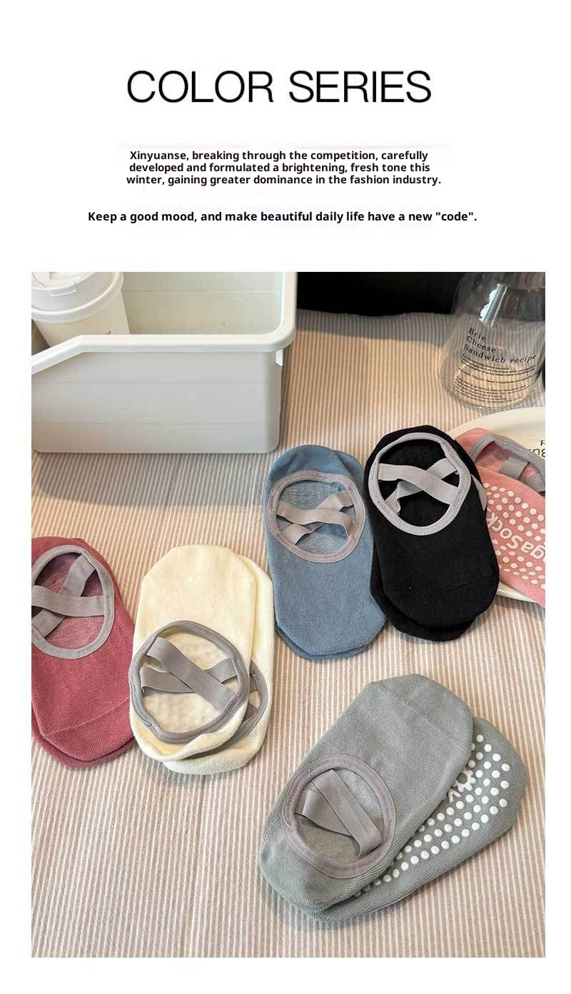 Chaussettes de sport pour femmes, modèle Yoga Pilates 001, fines, en coton, antidérapantes, sans déport du talon, idéales pour le sport et le fitness._voghion.com