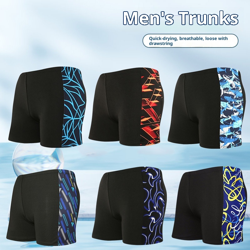 001 Men's Swimming Wholesale Boxer Large Size Milk Silk Adult Fashion Printed Hot Spring Vacation Beach Swim Trunks_voghion.com