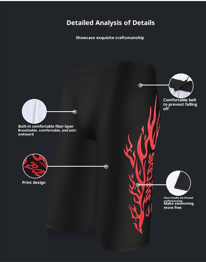 001 Baiya Men's Swimming Quick-Dry Adult Large Size Boxer Fashion Polyester Five-Point Hot Spring Anti-Embarrassment Swim_voghion.com
