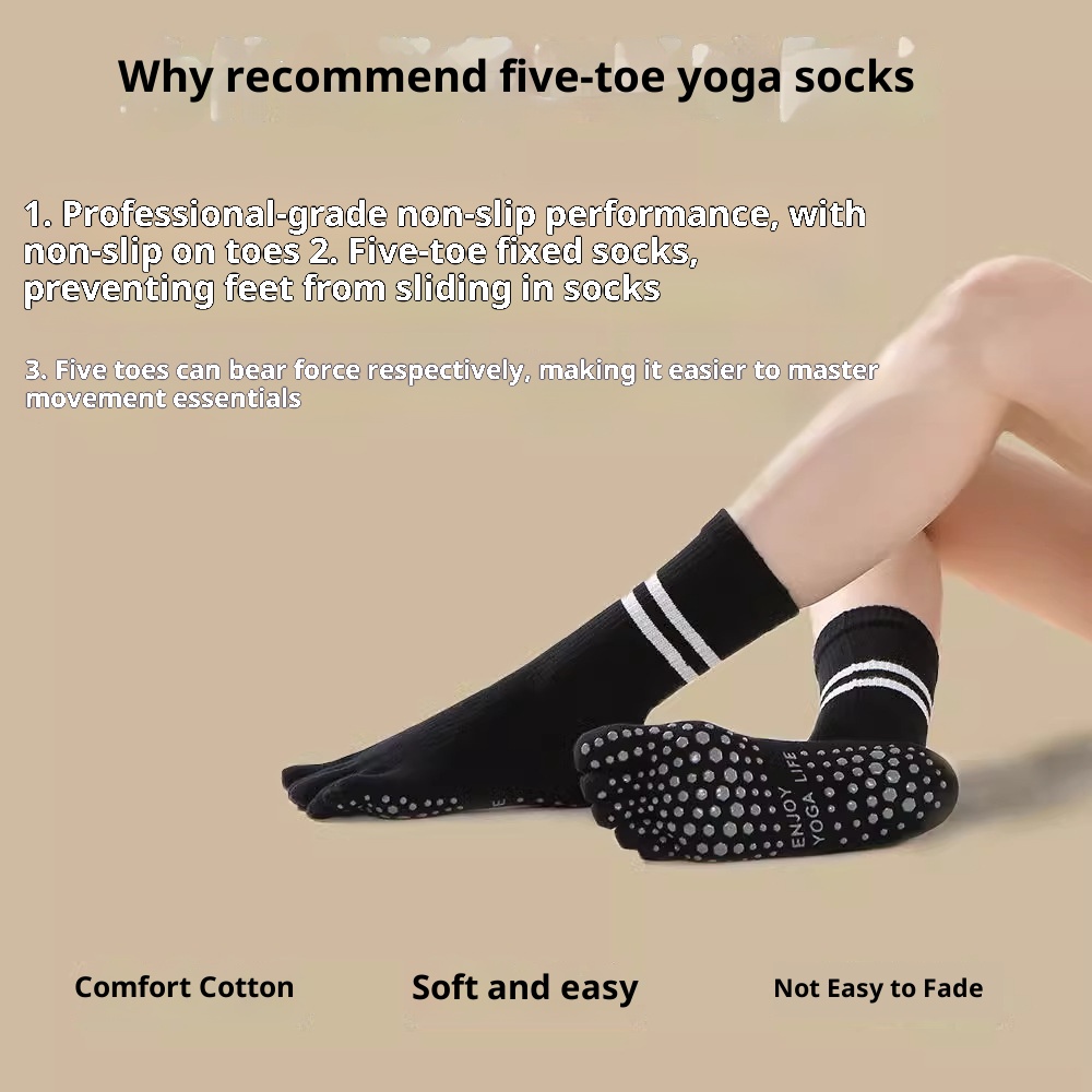 Chaussettes de yoga professionnelles Five-Finger Yoga antidérapantes mi-mollet pour le sport en salle, le Pilates, l'automne et l'hiver, chaudes et chaudes, idéales pour la danse au sol._voghion.com