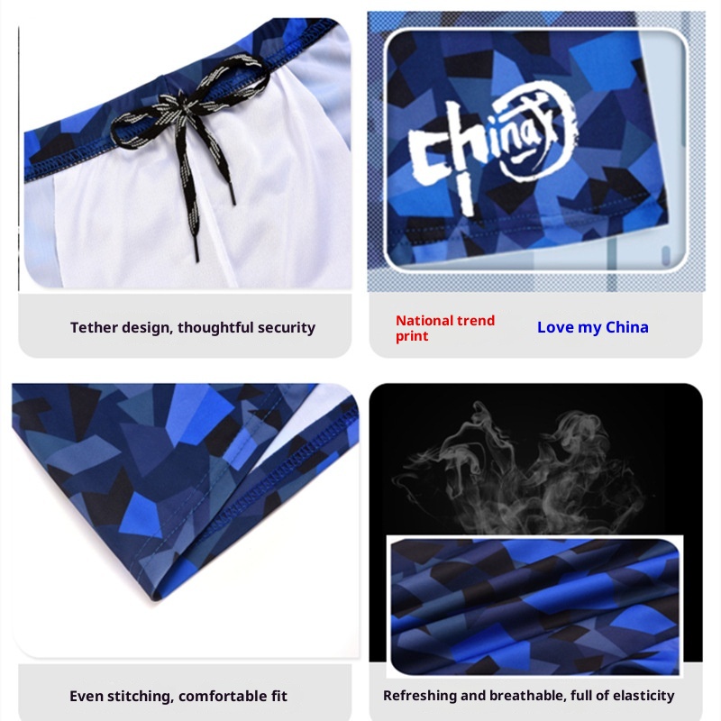 001 National Trend New Adult Plus Size Printed Men's Swimwear Boxer Hot Spring Quick-Dry Professional Swimming Trunks_voghion.com