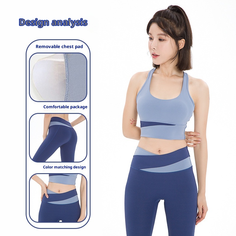 ActiveGo ActiveGo Summer Color Block Quick-Dry Set Outdoor Fitness Barely-There Seamless Breathable Slim Fit Yoga Tight_voghion.com