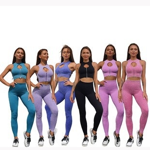 ActiveGo ActiveGo Cross-Border New Outdoor Sports Top Women Seamless Long Sleeve Yoga Wear Vest Pants Fitness Set Wholesale_voghion.com