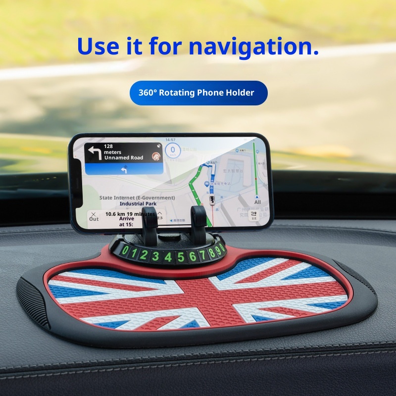 Xiao Deng Handyhalterung, multifunktional, mit Nationalflagge, rutschfest, für Armaturenbrett, Instrumententafel, Auto-Ablagematte, Parkplatznummernschild_voghion.com