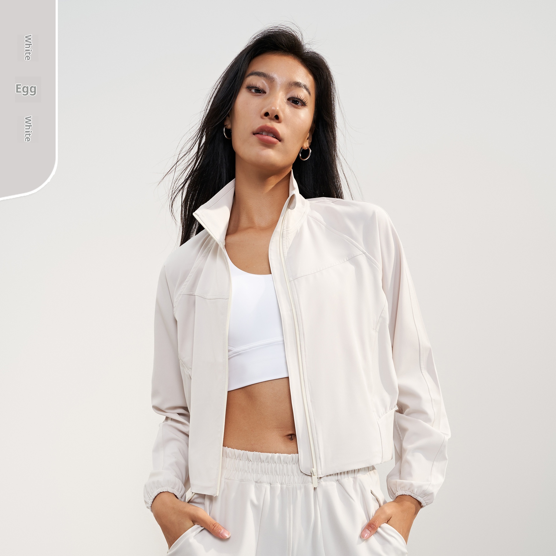 Chemise d'été ActiveGo UPF50+ à col montant tissée pour femme, veste courte amincissante de protection solaire pour l'extérieur, vêtements de sport amples pour le yoga_voghion.com