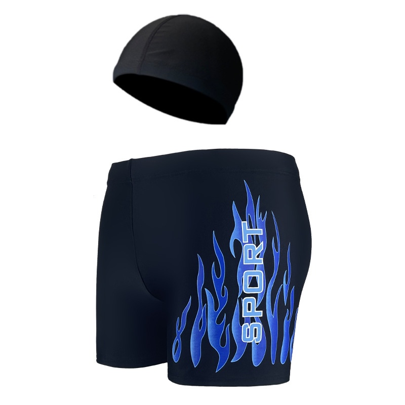 001 Men's Adult Quick-Dry Loose Swimwear Plus Size Boxer With Swim Cap Set Vacation Swimming Trunks_voghion.com