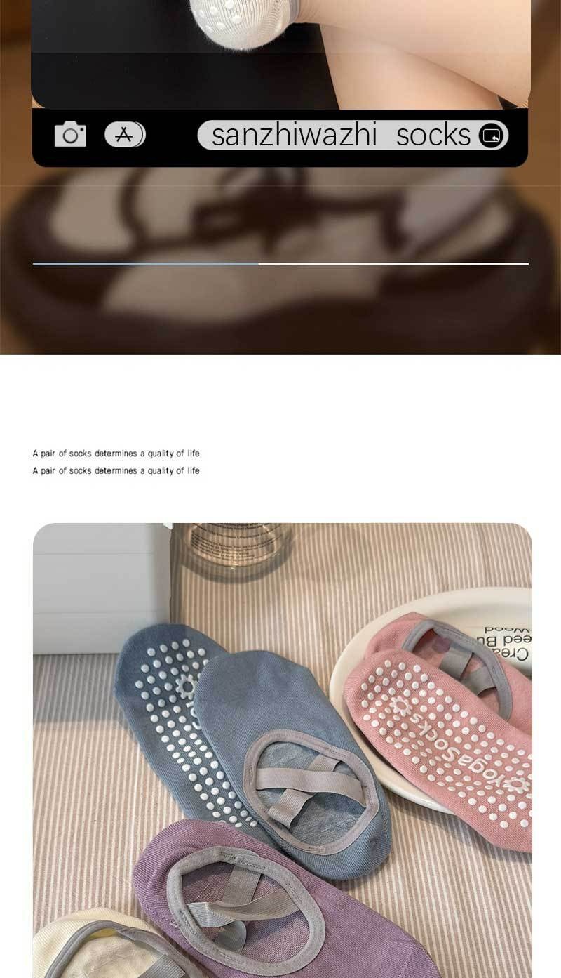 Chaussettes de sport pour femmes, modèle Yoga Pilates 001, fines, en coton, antidérapantes, sans déport du talon, idéales pour le sport et le fitness._voghion.com