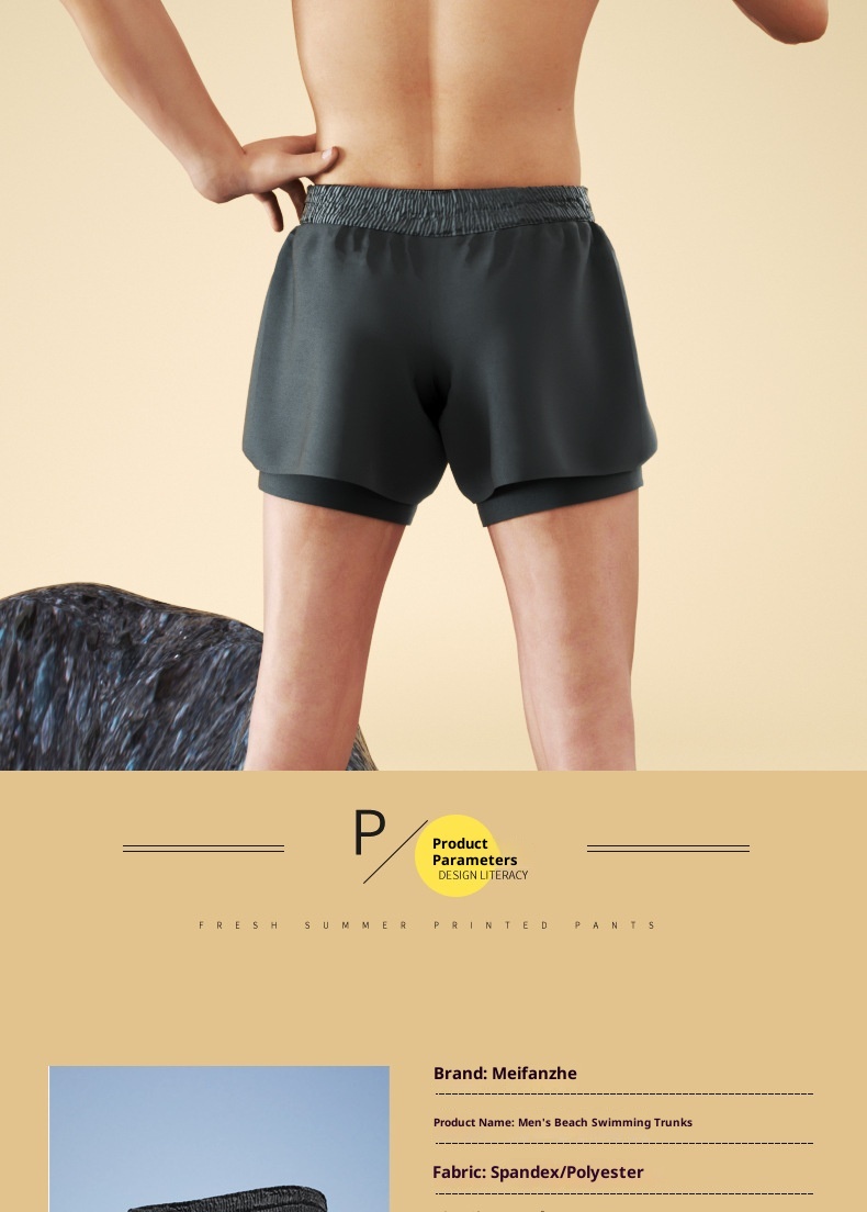 001 Men's Double Layer Swim Boxer Adult Quick-Dry Anti-Embarrassment Trunks Beach Shorts Hot Spring Swimming Gear Set_voghion.com