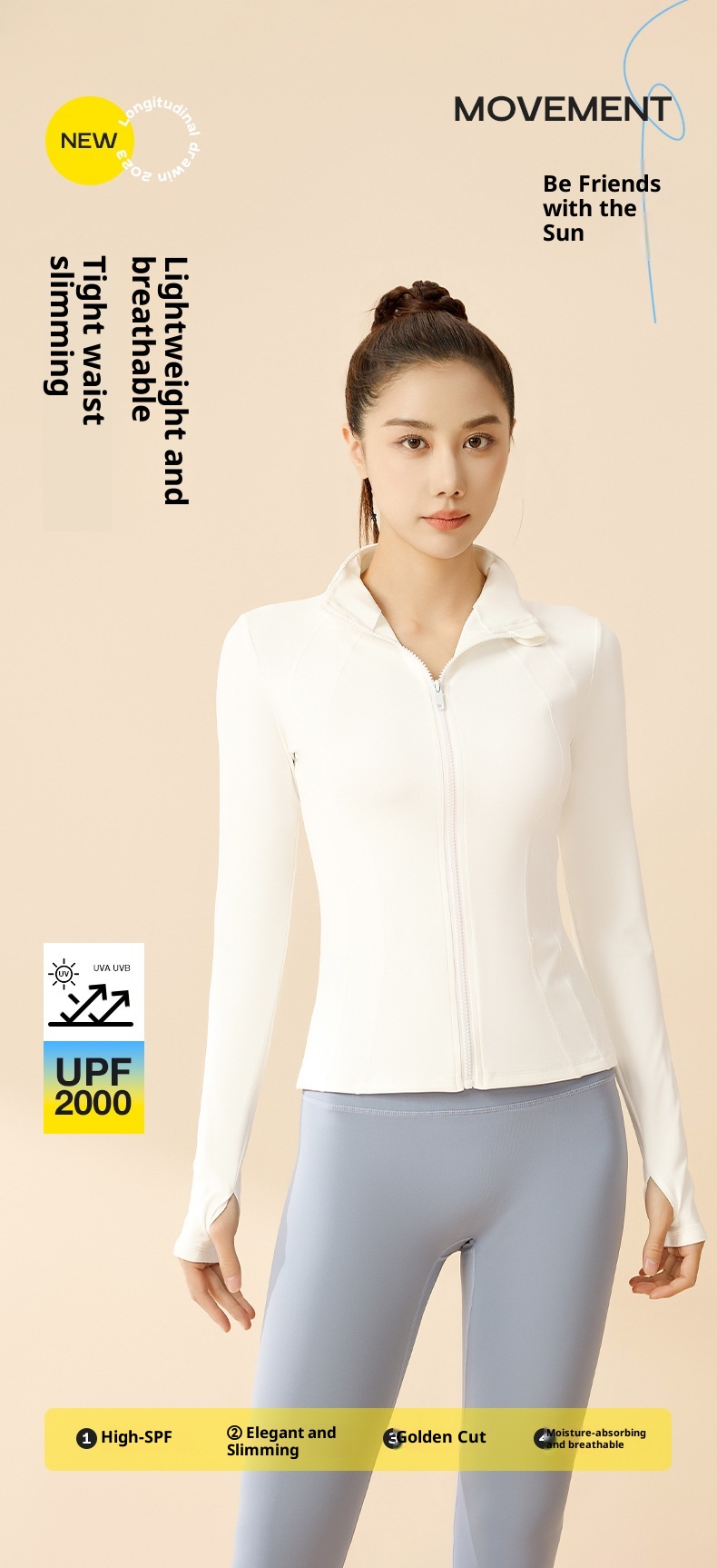 ActiveGo ActiveGo Abbigliamento solare per donna, estate, sport all'aria aperta, protezione UV, giacca aderente con colletto alla coreana_voghion.com