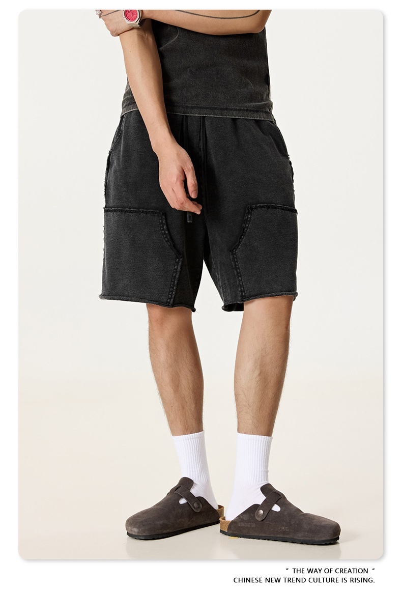 ActiveGo ActiveGo BE Me's Fashio|2025 Estate Europea Ad America High Street Tred Pantaloncini cargo casual sbiaditi e tinti a cera per_voghion.com