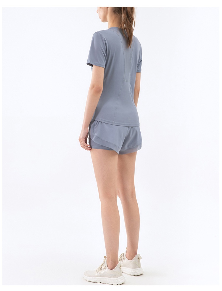 ActiveGo ActiveGo Haut de sport amincissant à manches courtes pour femme, coupe transfrontalière européenne et américaine, haut de fitness décontracté et respirant,_voghion.com