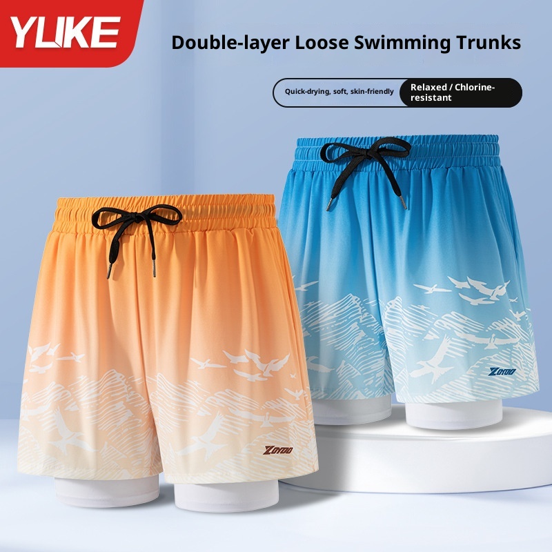 001 Men's New Quick-Dry Large Size Anti-Embarrassment Adult Gear Full Set Loose Beach Swimming Trunks For Hot Springs_voghion.com