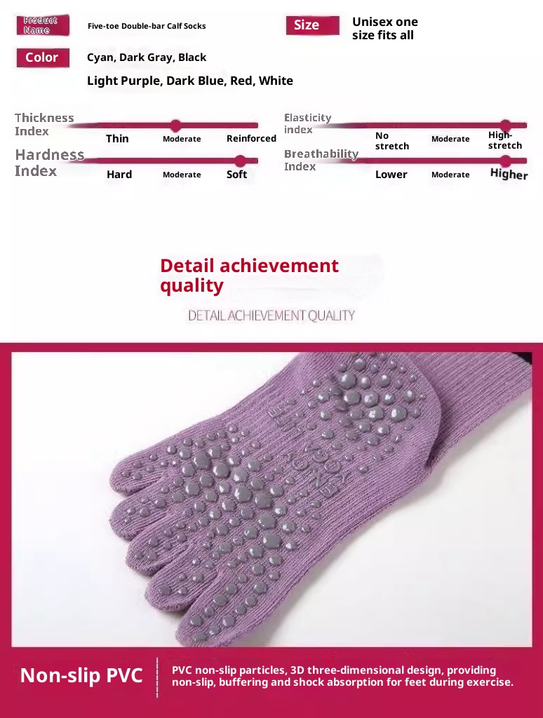 Chaussettes de yoga professionnelles Five-Finger Yoga antidérapantes mi-mollet pour le sport en salle, le Pilates, l'automne et l'hiver, chaudes et chaudes, idéales pour la danse au sol._voghion.com