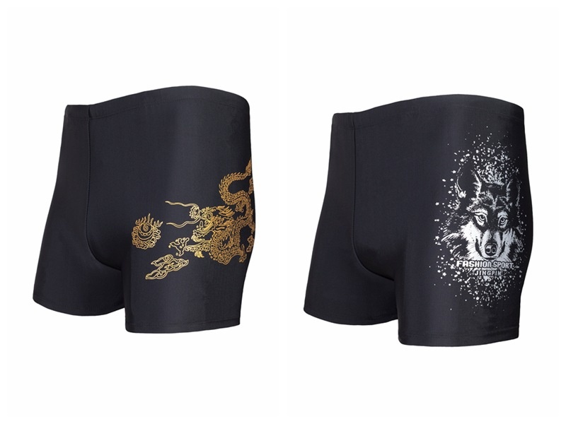 001 Polyester-Badehose für Erwachsene, Übergröße L, Herren, Drachen- und Wolfsmotiv, hoher Bund, schnelltrocknend, bedruckt_voghion.com