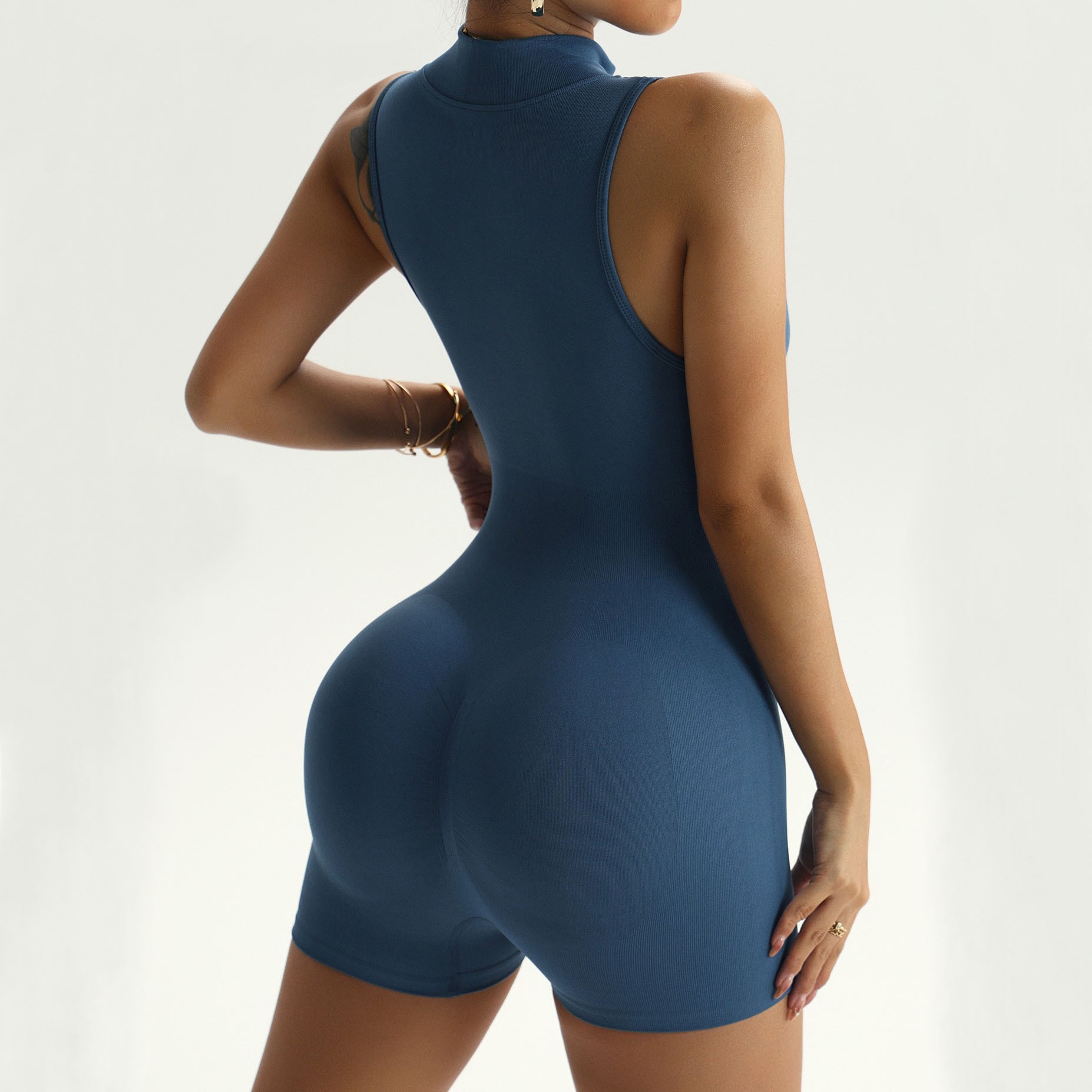 ActiveGo ActiveGo Hujin Cross-Border European And American Zipper Short Sleeve Shorts Yoga For Women Outdoor Fitness Tight Sports Jumpsuit_voghion.com