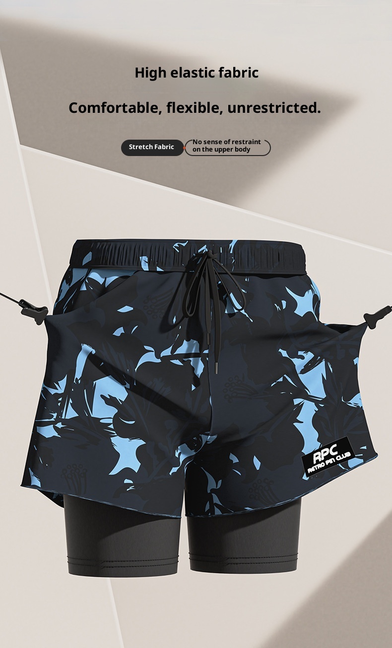 Maillot de bain une pièce double couche pour homme, style boxer, cinq points, anti-gêne, équipement de natation professionnel pour adultes._voghion.com