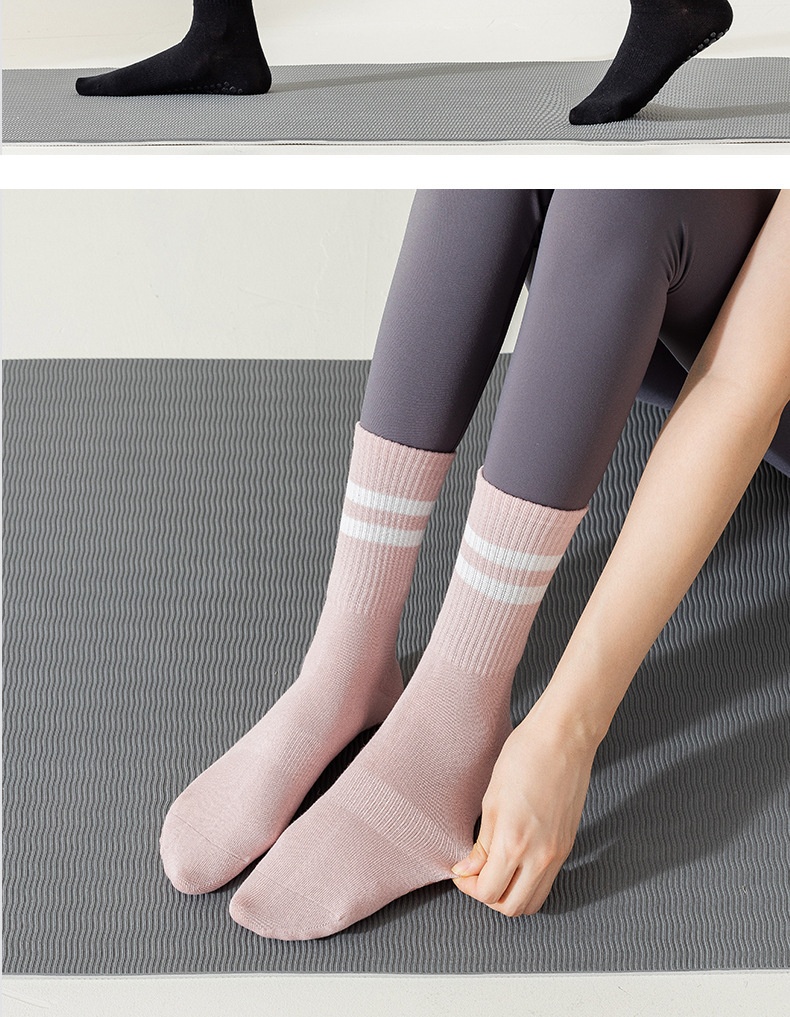 001 Pilates Professional Fünf-Zehen-Socken für mittelhohe Waden, rutschfest, einfarbig, für Yoga und Bodenarbeit_voghion.com