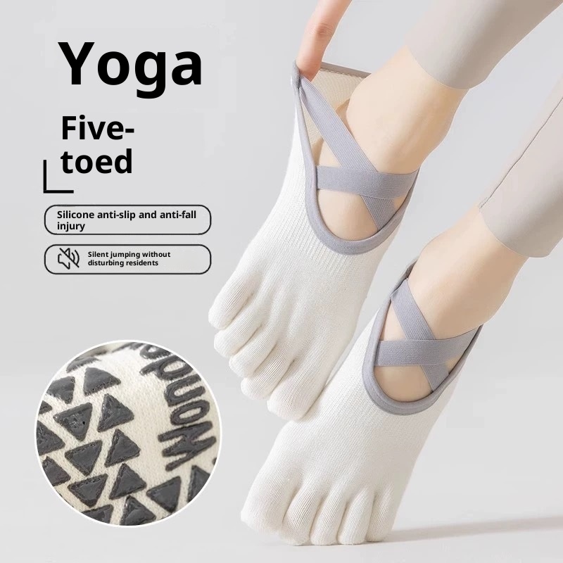 Chaussettes de yoga professionnelles à cinq orteils pour femmes, antidérapantes, idéales pour la danse, le pilates et le bateau._voghion.com