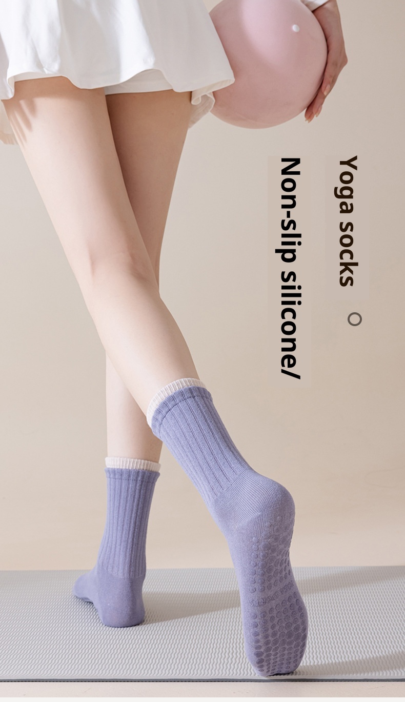 001 Women's Summer Thin Full Sole Non-Slip Shock Absorption Silicone Sports Yoga Double Loop Design Seamless Mid-Calf Socks_voghion.com