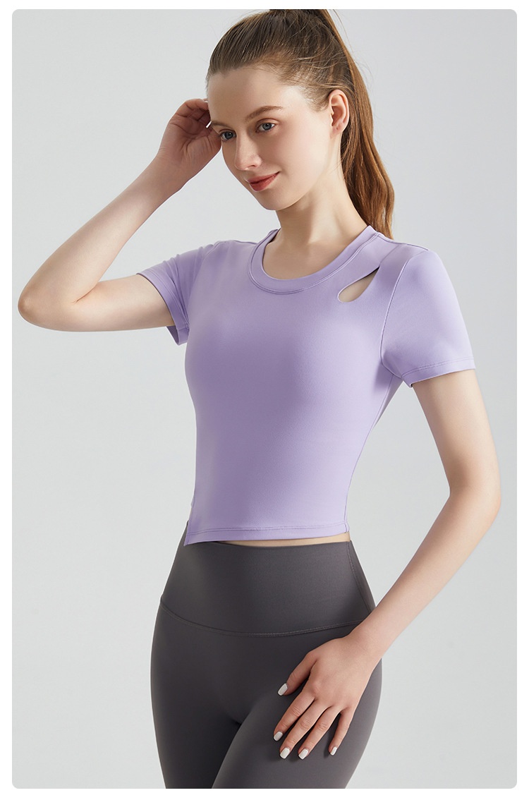 ActiveGo ActiveGo Maglietta estiva ad asciugatura rapida per yoga, manica corta con imbottitura fissa sul petto, scollo rotondo, vestibilità aderente, per corsa, sport e pilates all'aperto_voghion.com