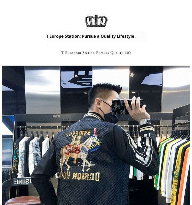 ActiveGo ActiveGo Giacca da baseball da uomo europea di alta qualità con patchwork ricamato, imbottita e calda, autunno 2023_voghion.com