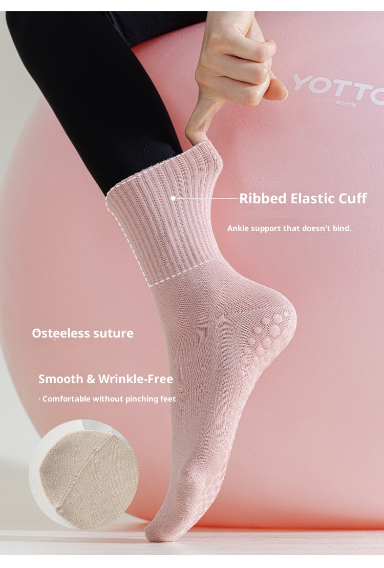 Chaussettes de sport professionnelles en pur coton, mi-mollet, pour femmes, idéales pour le yoga, l'automne et l'hiver. 001 Yoga, mi-mollet, fitness, danse, pilates, antidérapantes._voghion.com