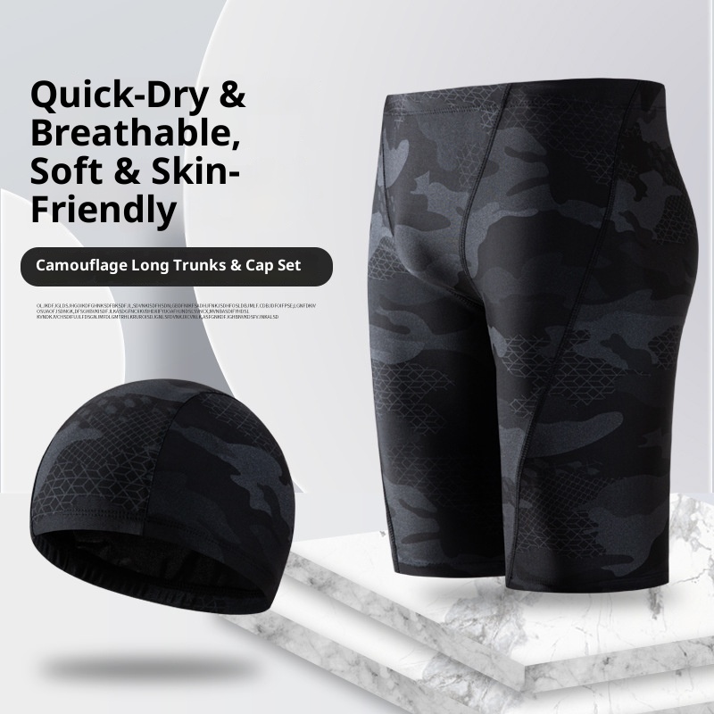 001 Hot Spring Swimwear Boxer Large Size Adult Swim Cap Fashionable Men's Quick-Dry Surfing Swimming Trunks_voghion.com