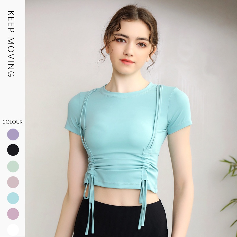 ActiveGo ActiveGo Outdoor Bare Sensation Sports Maglietta a maniche corte con coulisse per yoga e fitness Pilates ad asciugatura rapida_voghion.com