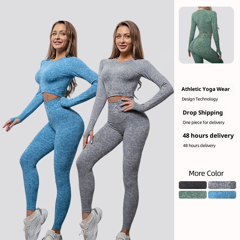 ActiveGo ActiveGo Cross-Border New Outdoor Sports Top Women Seamless Long Sleeve Yoga Wear Vest Pants Fitness Set Wholesale_voghion.com
