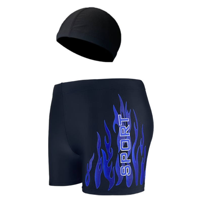 001 Men's Adult Quick-Dry Loose Swimwear Plus Size Boxer With Swim Cap Set Vacation Swimming Trunks_voghion.com