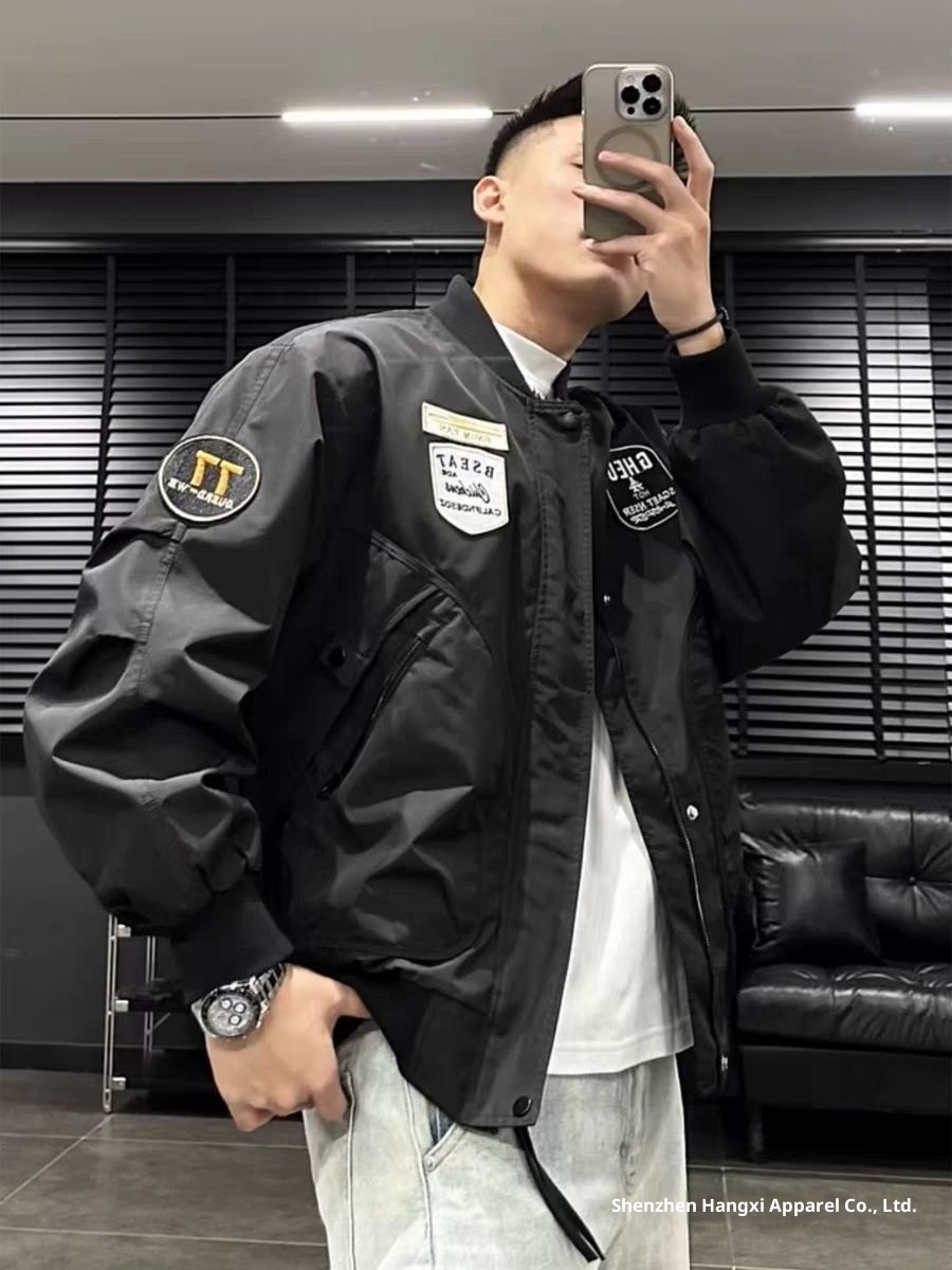 Giacca da baseball da uomo ActiveGo ActiveGo autunno stile americano, alla moda, casual, ricamata, nuova di zecca, da pilota, elegante_voghion.com