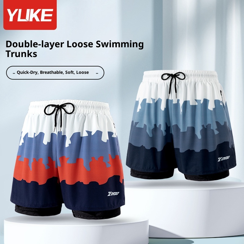 001 Men's Swim Trunks Anti-Embarrassment New Professional Boxer Five-Point Swimsuit Set Beach Adult Swimming Gear_voghion.com