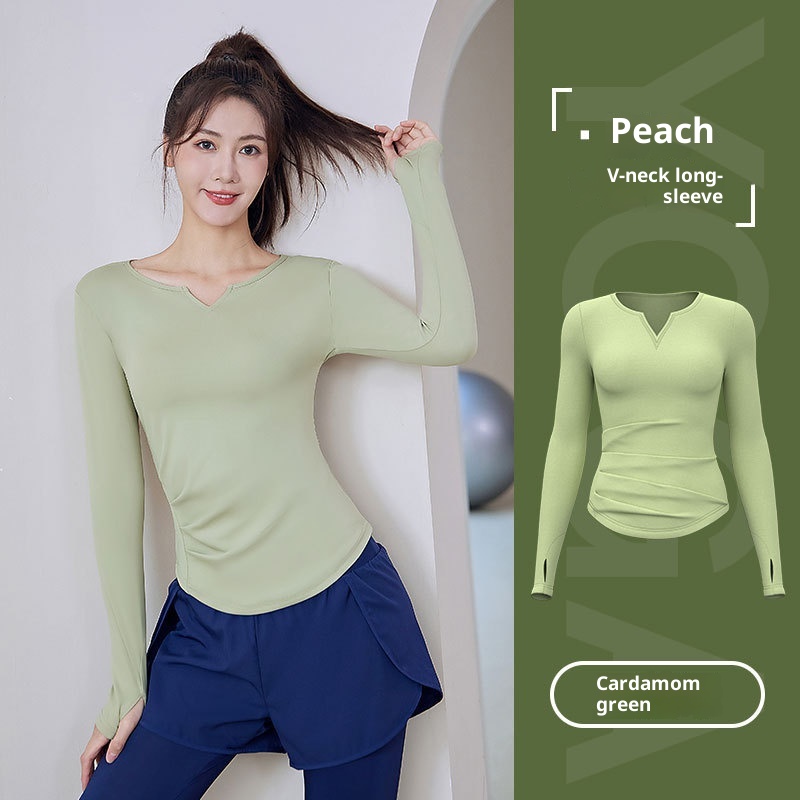 ActiveGo ActiveGo Cross-Border V-Neck Sleeve Yoga Wear Tummy Control Butt Lift Slim Fit Patchwork Long Outdoor Running Sports Fitness_voghion.com