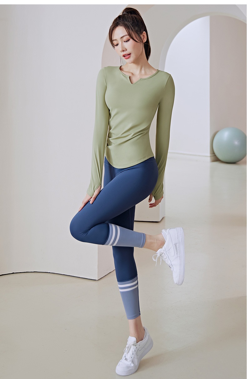 ActiveGo ActiveGo Cross-Border V-Neck Sleeve Yoga Wear Tummy Control Butt Lift Slim Fit Patchwork Long Outdoor Running Sports Fitness_voghion.com