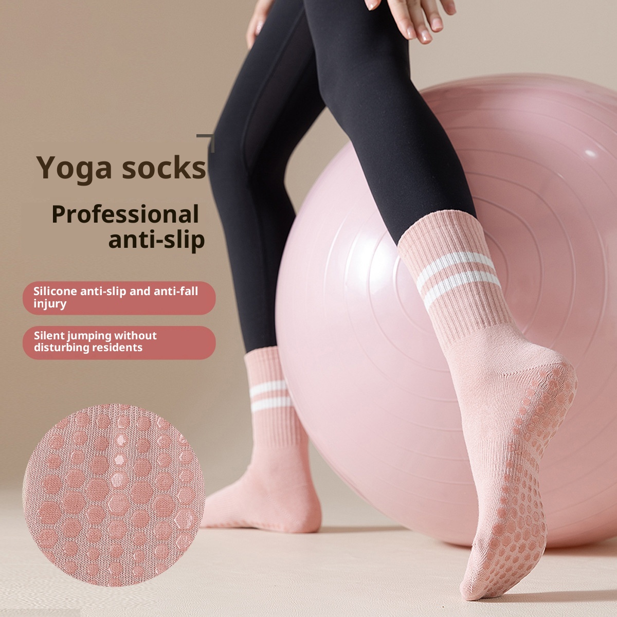 Chaussettes hautes antidérapantes spéciales yoga pour femmes, anti-odeurs, mi-mollet, style pilates, avec motif requin._voghion.com