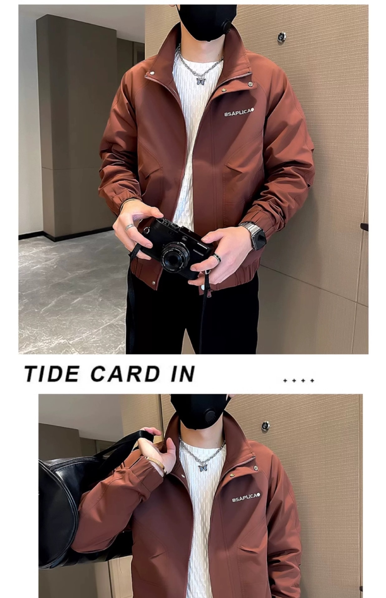 ActiveGo ActiveGo Giacca da baseball con colletto rovesciato, stile americano, versatile, da uomo, primavera autunno, stile High Street, alla moda_voghion.com