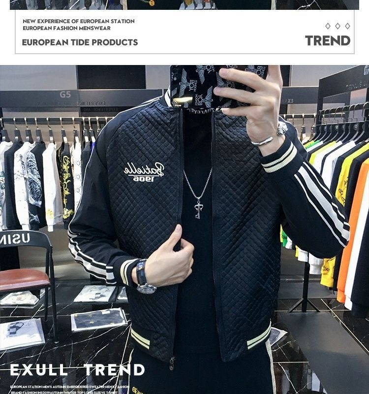 ActiveGo ActiveGo Giacca da baseball da uomo europea di alta qualità con patchwork ricamato, imbottita e calda, autunno 2023_voghion.com