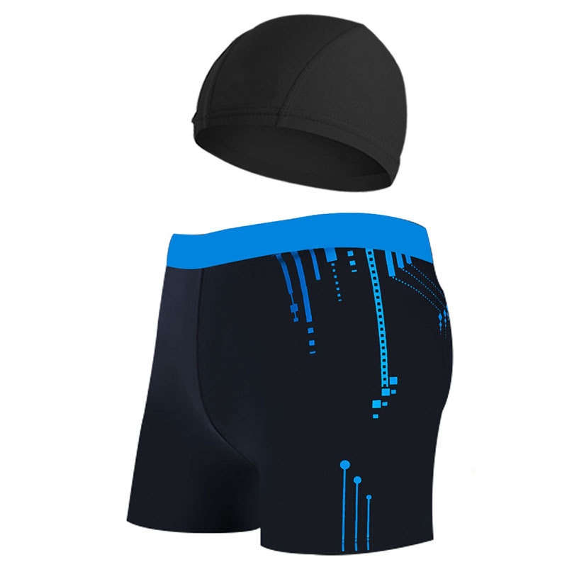 001 Herren Anti-Peinlichkeit Schnelltrocknende Boxershorts mit breitem Schirm Lockere Badehose für Erwachsene Farbblock Badehosen-Set für heiße Quellen_voghion.com