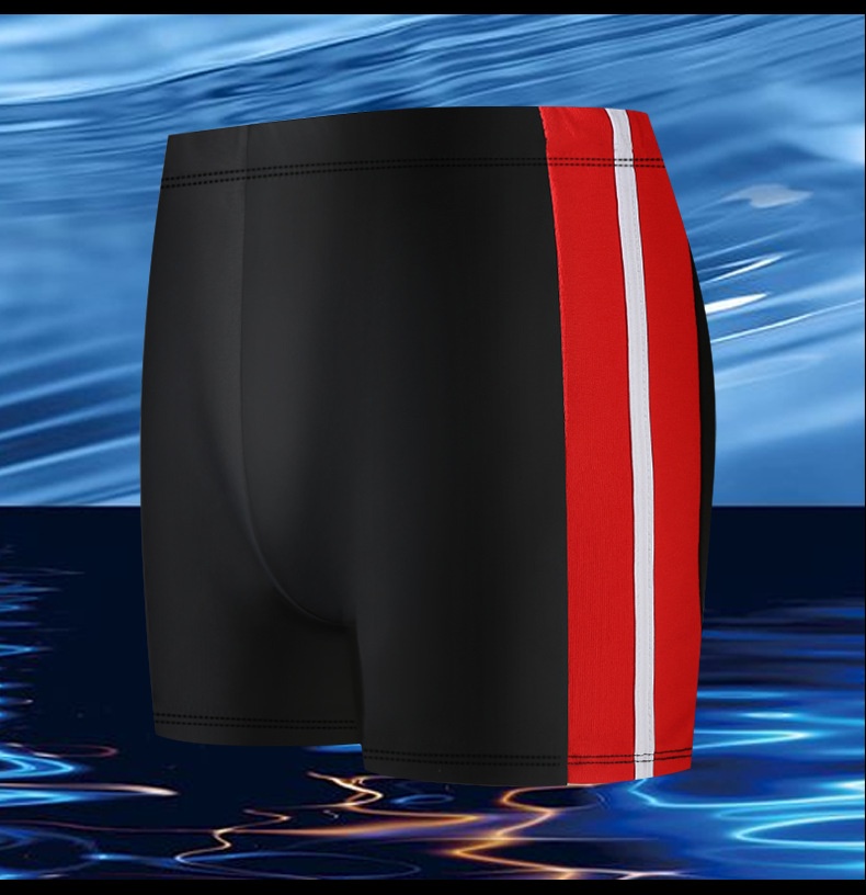 001 Men's Swim Trunks Anti-Embarrassment Adult Sports Plus Size Fashion Color Block Quick-Dry Beach Boxer Shorts_voghion.com
