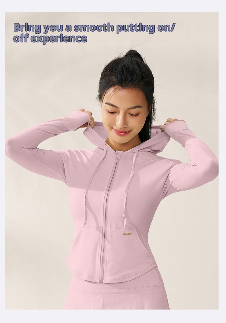 ActiveGo ActiveGo Zhejiang Xichen Original Yarn, abbigliamento da yoga traspirante con cappuccio e protezione solare UV per donna, abbigliamento leggero per esterni_voghion.com