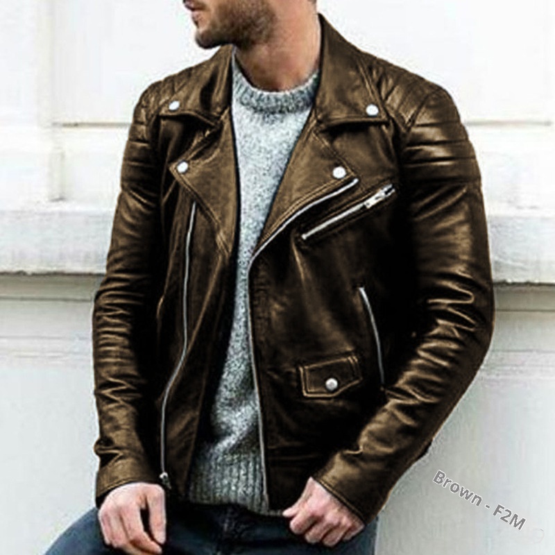 ActiveGo ActiveGo 2024 New European And American Clothing Stand Collar Punk Men's Motorcycle Leather Jacket Py38-p85_voghion.com